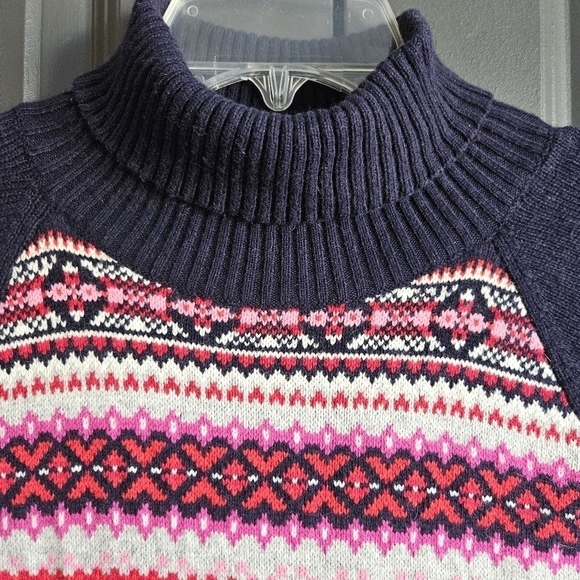 Tommy Hilfiger Navy Multicolor Angora Cotton Blend Sweater Dress Sz L Acadamia - Picture 10 of 11